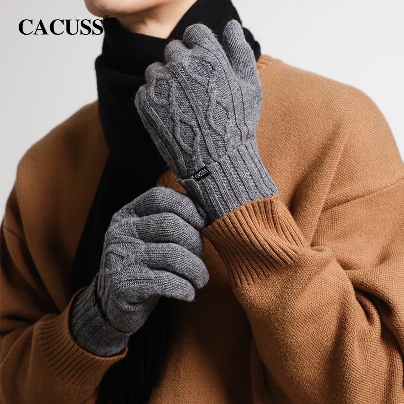 CACUSS 秋冬新款 男女情侣款纯羊毛手套 保暖针织手套